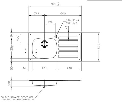 Hart Accessible 100mm Depth Kitchen Sink - Left Hand Drainer